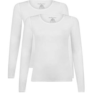 Bamboo Basics Dames T-shirt, 2-pack - Lara Longsleeve, onderhemd, ronde hals, effen, wit, M
