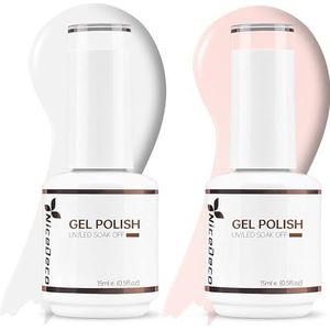 Nicedeco Gel Nagellak Set Semi Permanent Nail Gel UV LED Soak Off Cruelty-Free Wit Naaktroze Duo Gellak Set Kleuren 2 x 15ML Gift Set 1