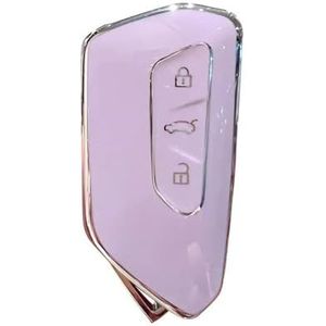 Sleutelbehuizing houder 3 Knop Afstandsbediening Sleutel Case Soft Tpu Autosleutel Case Volledige Bescherming Key Case Cover Voor Golf 8 MK8 ID.3 ID.4 Voor Sleutelbehuizing(Purple)