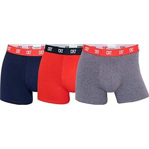 CR7 Cristiano Ronaldo Heren Trunks Katoen 3 Pack, Rood, Marine, Grijs, L