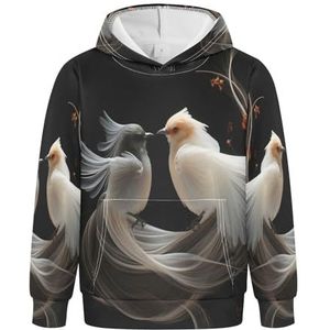 KAAVIYO Abstract Witte Vogels Hoodies Hooded Atletische Sweatshirts Leuke 3D Print voor Meisjes Jongens (Gezondheid Stof), Patroon, XXS