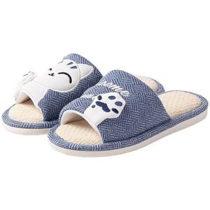 JMORCO Damespantoffels, schattige kattenplateau-slippers voor vrouwen, vier seizoenen, linnen, dikke sandalen voor thuis, slippers, zachte antislipschoenen, Blauw, 40-41