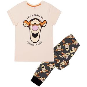 Teigetje lange pyjamaset voor dames, 100% katoen, gelicentieerd Winnie the Poeh cadeau, Wit, L 44-46