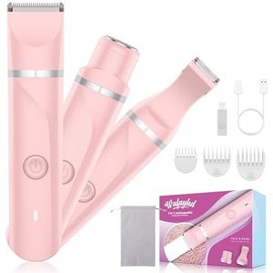 WUFAYHD Facial Hair Removal for Women, 3 in 1 Waterproof Bikini Trimmer/Shaver, Electric Razors for Women, Rechargeable Pubic Hair Timmer, Smooth Shaving for Ladies Face, Body, Legs, Private Areas