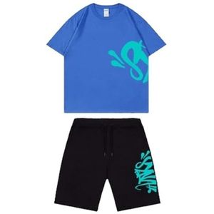 Syna World Shorts T-shirt Voor Heren,2-delige Katoenen Korte Broekset Dames,Zwart Wit,Zomer Korte Trainingspakset Voor Volwassenen En Kinderen,Sweatshirt Sportpak (Color : 5, Grootte : XXL)