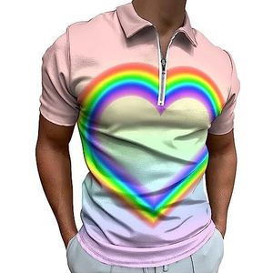 LGBT-vlag in hart poloshirt voor heren, casual T-shirts met ritssluiting en kraag, golftops, slim fit