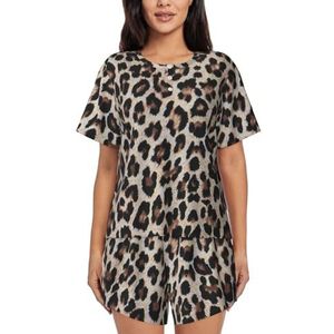 RIVETECH Pyjama met luipaardprint en print voor dames met korte mouwen - comfortabele korte sets, nachtkleding met zakken, Zwart, S
