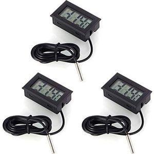 DollaTek 3Pcs Digitale Thermometer LCD Temperatuurmonitor met Externe Sensor voor Koelkast Vriezer Koelkast Aquarium -Zwart