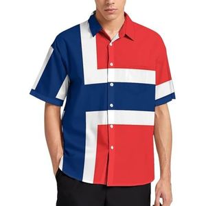 Vlag van Noorwegen zomer herenoverhemden casual korte mouwen button down blouse strand top met zak L