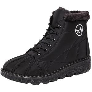 Women'S Thick Sole Lace Up Snow Ankle Boots Waterproof Fur Lined Warm Top Boots Slip-On Comfortable Anti-Slip SnowBoots (Color : Black, Size : 36 EU)