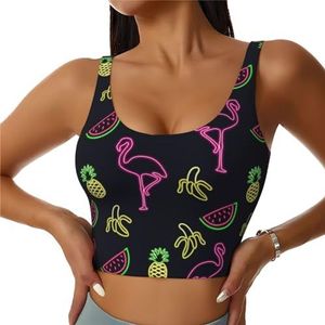 Ananas Banaan Flamingo Print Casual Wear Vrouwen Sport Vest Yoga Vest Workout Vest Voor Vrouwen Lichtgewicht Trendy, Zwart, S