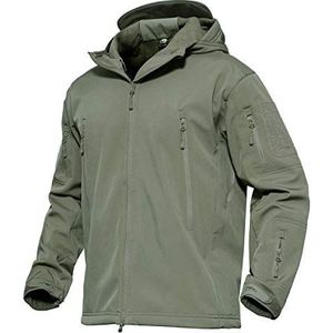 KEFITEVD Mannen Waterdichte Militaire Combat Jacket Tactische Soft Shell Fleece Jassen met Multi Zakken, legergroen, L