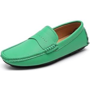 Herenloafers Schoenen Effen Kleur Leer Penny Driving Loafers Platte hak Antislip Comfortabel Wandelen Klassieke instapper (Color : Green, Size : 46 EU)