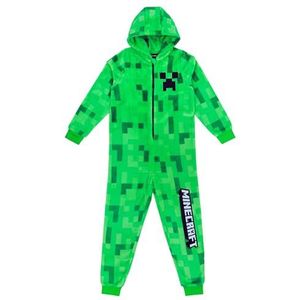 Minecraft Onesie Creeper fleece jumpsuit, slaappak, gamer-cadeau, slaapoverall met capuchon, voor jongens, groen, 128