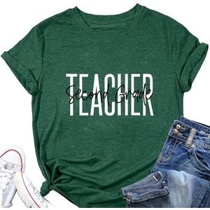Leraar Tweede Grade Shirt Vrouwen Zomer Leraren Dag Gift Tees Crewneck Korte Mouw Basic T-shirt Tops, Vintage Groen, L