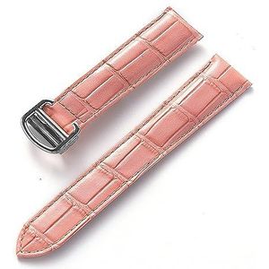 LUGEMA Heren Dames Lederen Band Vervanging Cartier Tank London Solo Sleutel Vouwsluiting 17/18/20/22 MM Lederen Horlogebandje Accessoires (Color : Peach pink, Size : 22)