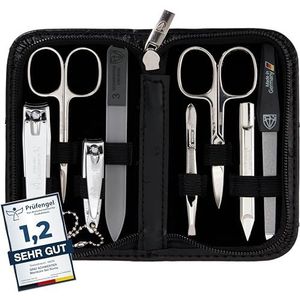 DREI SCHWERTER - Manicureset 'Roma' - nageletui met 8 instrumenten: nagelschaar, huidschaar, voet/vingernagelknipper, nagelreiniger, pincet, glazen nagelvijl, saffier nagelvijl - zwart/boeket look