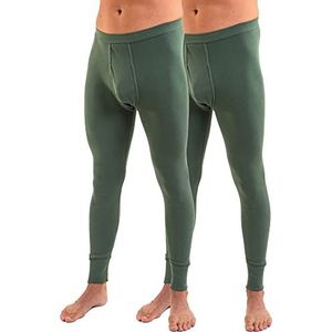 HERMKO 3540 Long Johns lange onderbroek voor heren, 2 stuks, van biologisch katoen, olijfgroen, 3XL