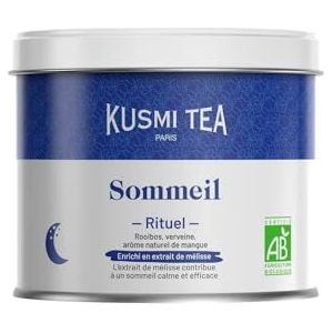 Kusmi Tea - Rituel Sommeil Bio - Ontspannende biologische infusie met Mango - Rooibos, Citroenmelisse en Verbena - 100g doosje losse thee