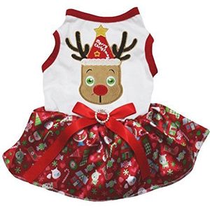 Petitebelle Puppy kleding Hond Jurk Kerst Rendier Rood Top Dots Tutu, Medium, Cute Reindeer