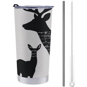 LHDGSJE Herten geïsoleerde beker herbruikbare roestvrijstalen mok reizen koffiemok lekvrij grote capaciteit auto beker geïsoleerde waterfles past in auto bekerhouder