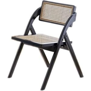 GEIRONV Opvouwbare eetkamerstoel, vintage rieten rugleuning stoel rubber hout rotan armloze zijstoel for eetkamer keuken balkon kleine ruimte Eetstoelen (Color : Black, Size : 76 * 53 * 61cm)
