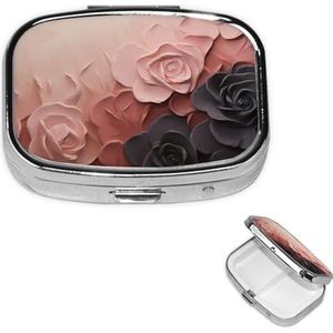 Vierkante pillendoos draagbare metalen pillenetui 2 compartimenten kleine reizen pillenorganisator roze kleur blush en zwarte vitamines houder organizer voor portemonnee zak