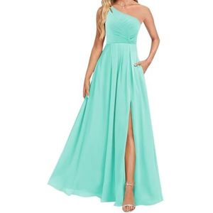 AHERKLL HAH037 Chiffon bruidsmeisjesjurk voor dames, met split, galajurk, plooien, cocktailjurk, grote maten, Turkoois, 36