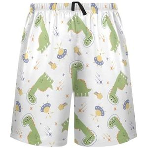 LI ZHI XIN Herenpyjamabroek, korte pyjamabroek, zomer casual shorts, elastische tailleband met trekkoord, rechte losse pasvorm met 2 zakken, S-XXL groen dinosauruspatroon