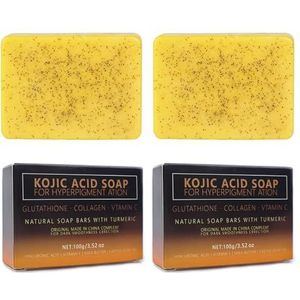 2 stuks kurkuma zeep, zeep stuk, kurkuma zeepstuk, turmeric zeep, douchezeep mannen, vaste douchezeep, Turmeric Kojic Acid Soap, voor gezicht en lichaam