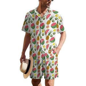 Watermeloen Ananas Kiwi Citroen Hawaiiaans pak voor heren, set van 2 stuks, strandoutfit, shirt en korte broek, bijpassende set