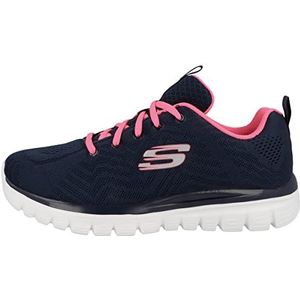 Skechers Dames Graceful-Get Connected Sneaker, Navy/Hot Roze, 9 Wide