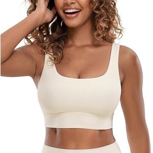 CRZ YOGA Butterluxe Womens U Back Sport BH met Scoop Neck Gewatteerde Low Impact Yoga Bra Workout Crop Top met Ingebouwde BH Witte Abrikoos XS