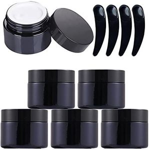 reispotjes, reispotjes voor crème, Pak van 6,50 g lege zwarte glazen zalfpotje cosmetische containers, ronde pot van 50 ml met deksel en binnenvoering for op reis, doe-het-zelf hervulbare cosmetische