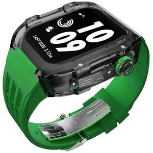 INSTR Transparante kastbandmodificatiekit voor Apple Watch-serie 9 8 7 45 mm Retrofitkit Rubberen armbandband met cover voor iWatch-serie 6 5 4 SE 44 mm(Color:TransB-Gr,Size:45mm44mm)