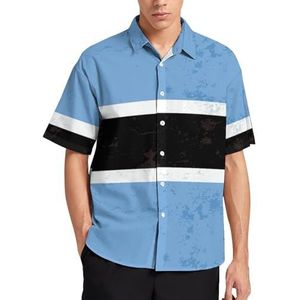 Retro Botswana vlag zomer heren shirts casual korte mouw button down blouse strand top met zak 2XL