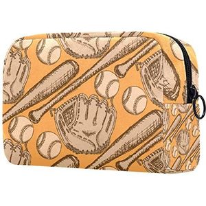 Meisje Cosmetische Zakken Vrouwen Make-Up Tas Toilettas Organizer Pouch met Rits 7.3x3x5.1 Inch Vintage Honkbal bal Bat en Handschoen