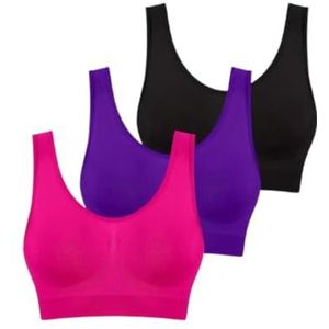 Boolavard 3PCS/Set Naadloze BH's voor Vrouwen Beugelloze Beha Crop Top Zachte Sport Tank BH's Vrouwelijke Lingerie Vest (DE/NL/SE/PL, Alfabetisch, 3XL, Regular, Regular, Hot Roze Paars Zwart)