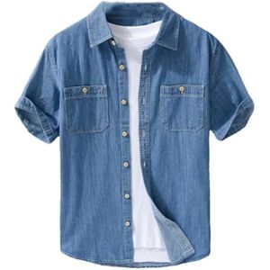 Dvbfufv Mannen Zomer Korte Mouwen Dunne Denim Shirt Casual Ademend Dagelijks T-shirt, Donkerblauw, M