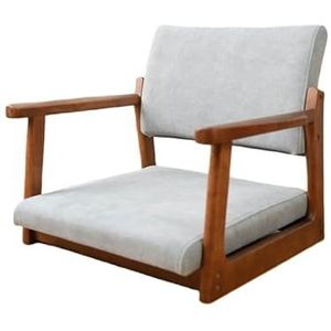 FZDZ Japanse massief houten tatami-stoel zonder poten met armleuningen rugleuning vloerstoel comfortabel kussen lage kruk geschikt voor raam, kantoor, thuis (P)