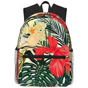 NOKOER Zomer Hawaiiaanse bedrukte lichtgewicht casual rugzak,Laptop Rugzak Waterdichte Canvas tas,Camping Rugzak Reizen Dagrugzak, Zwart, One Size