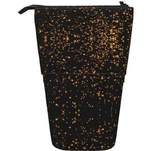 Nbtghga Zwart en Goud Behang Print Potlood Telescopische Klassieke Kunsten Stand Up Etui Organizer Potlood Houder Make-up Tas Gift, Zwart, Eén maat