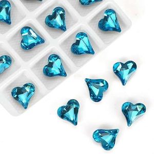 8 * 9mm/11 * 13.0mm Hart Diamant Nagels Scherpe Bodem Perzik Rood Maanlicht Liefde Diamant Kristal Fantasie Kleur Nagel Sieraden-Meerblauw 8x9100 stuks