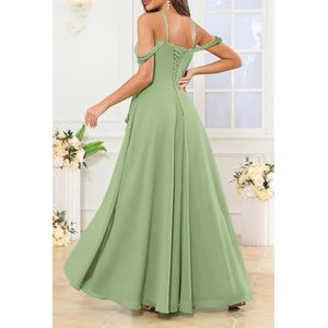 HPPEE Avondjurk voor dames, V-hals, blote schouders, bruidsmeisjesjurk met split en ruches, Turkoois, 44