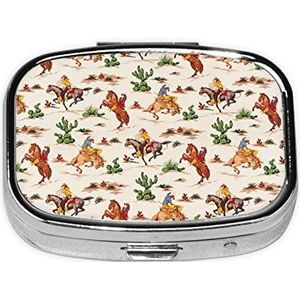 Mini vierkante pillendoos, medicijnorganisator, cowboy ritpaard, draagbare EHBO-doos, reispillendoos met 2 vakken, kleine pillendoos voor zak of portemonnee