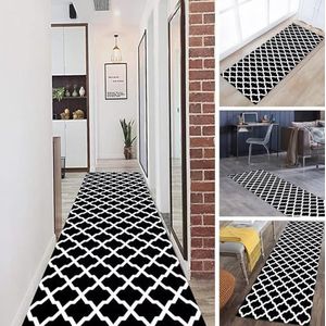 Moderne wasbare gang keuken entree smalle runner tapijt antislip wasbare lange tapijtloper voor gang vloermat - zwart wit 80x500cm (Size : 60×450cm)