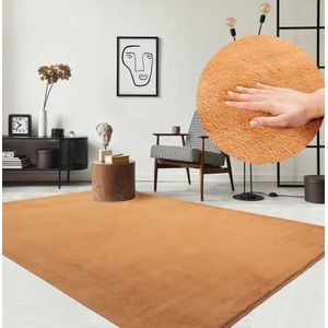 the carpet Relax modern, pluizig, laagpolig tapijt, antislip onderkant, wasbaar tot 30 graden, heerlijk zacht, bontlook, terra, 140 x 200 cm