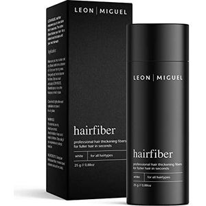 LEON MIGUEL Hair Fiber - Haarverdichting - Premium Strooighaar/Strooihaar met direct effect bij inhammen, haaruitval en licht haar - Haarpoeder | 25g (WIT)