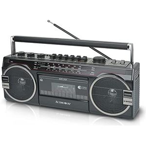 AudioBox RXC-25BT Retrobox 2-weg luidsprekersysteem Boombox w/Bluetooth-connectiviteit, AM/FM/SW radio, USB- en SD-kaartaansluiting en cassettespeler, zwart