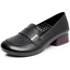 Damesloafers Slip-on loafers Ademend leer Zakelijk geklede schoenen Comfort Casual kantoorwerkschoenen Dikke hak Moederschoen (Color : Black, Size : 39)